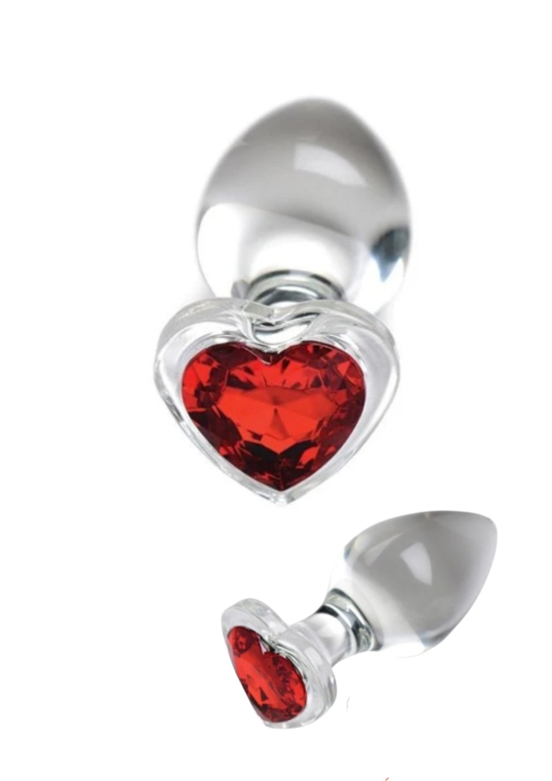0323 Plug en verre avec bijou cœur rouge taille L