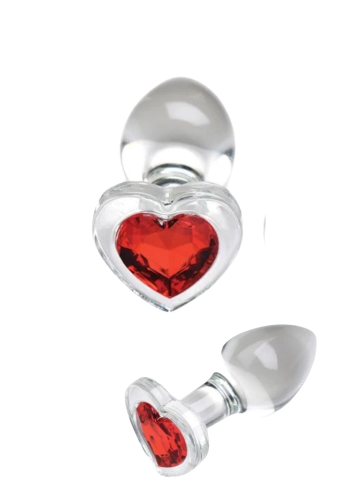 0322 Plug en verre avec bijou cœur rouge taille M