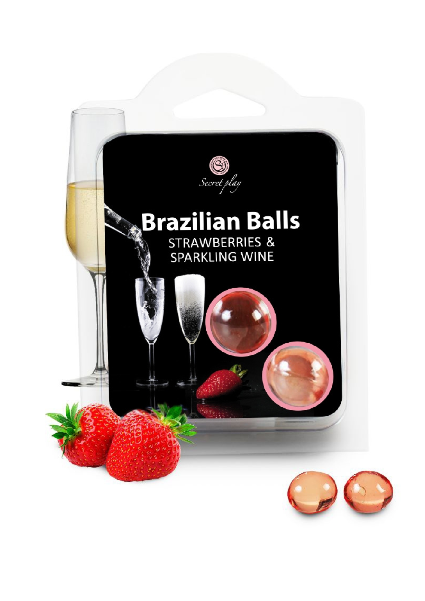 Boules Brésiliennes lubrifiantes et massage au Vin Pétillant Fraise 0149